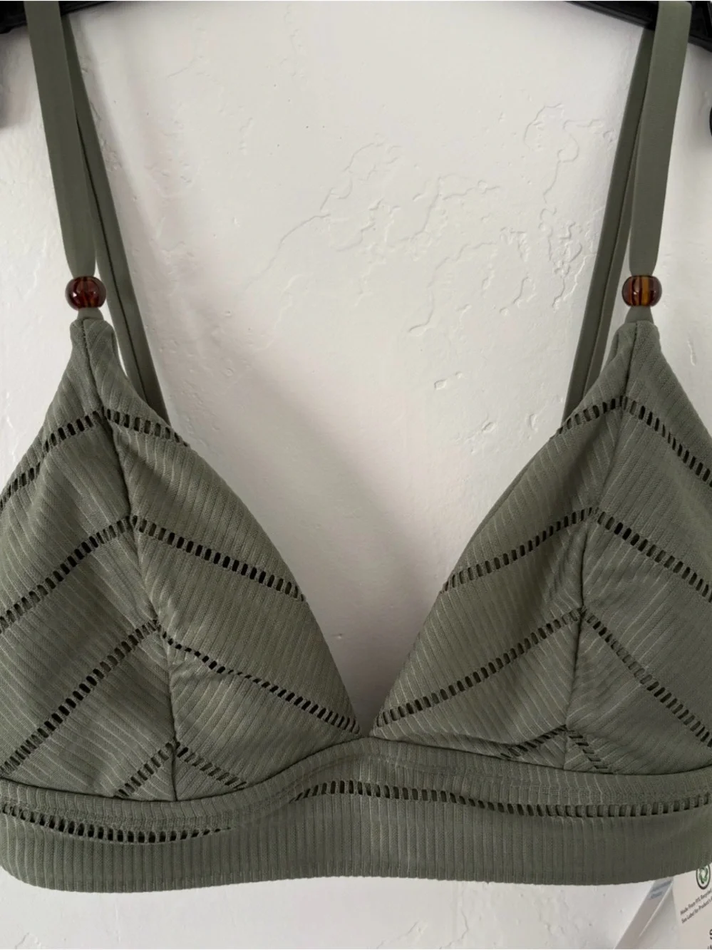Ribbed Triangle Bathing suit top in Sage Green - Picture 4 of 5